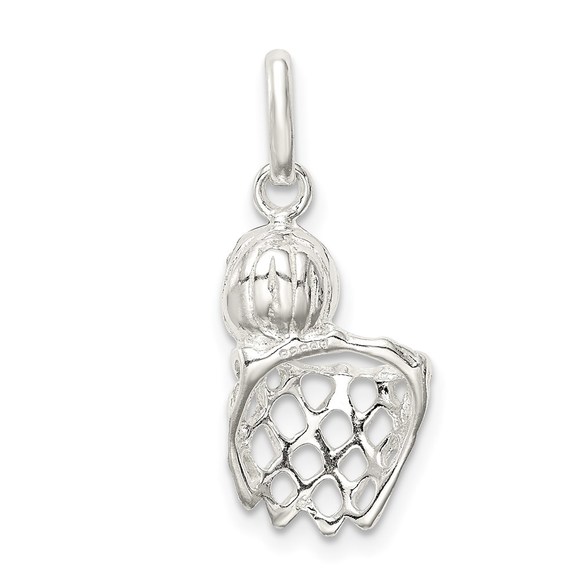 925 Sterling Silver Genuine Sports Basketball In Hoop Charm - Picture 5 of 5